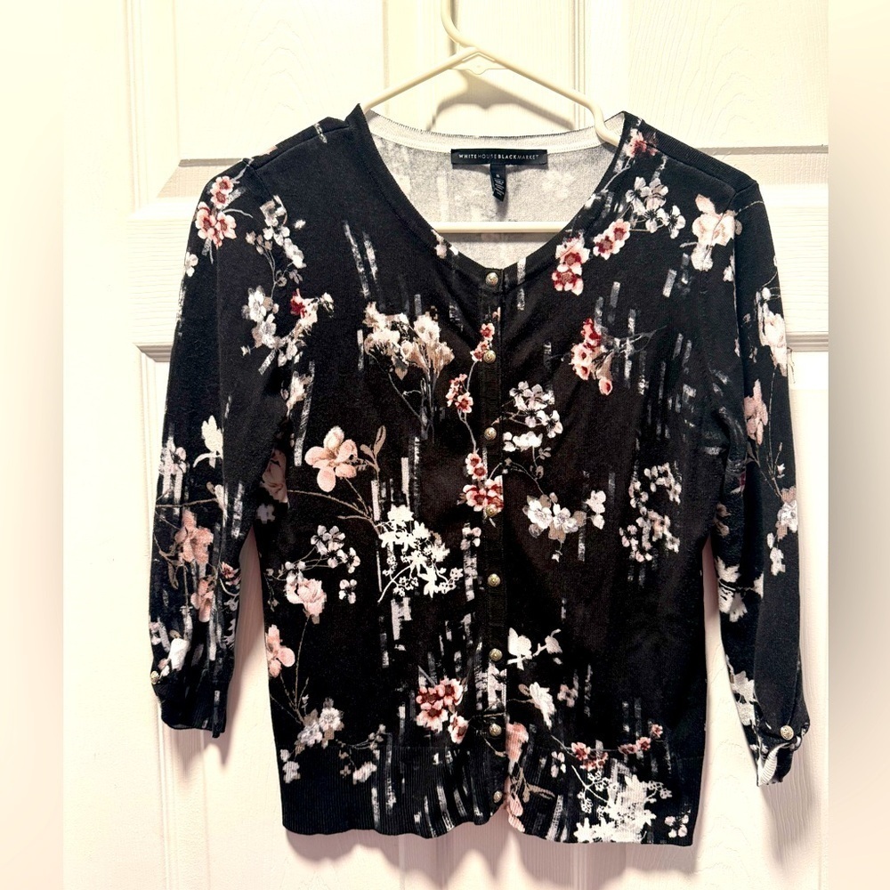 White House Black Market Floral Cardigan Small